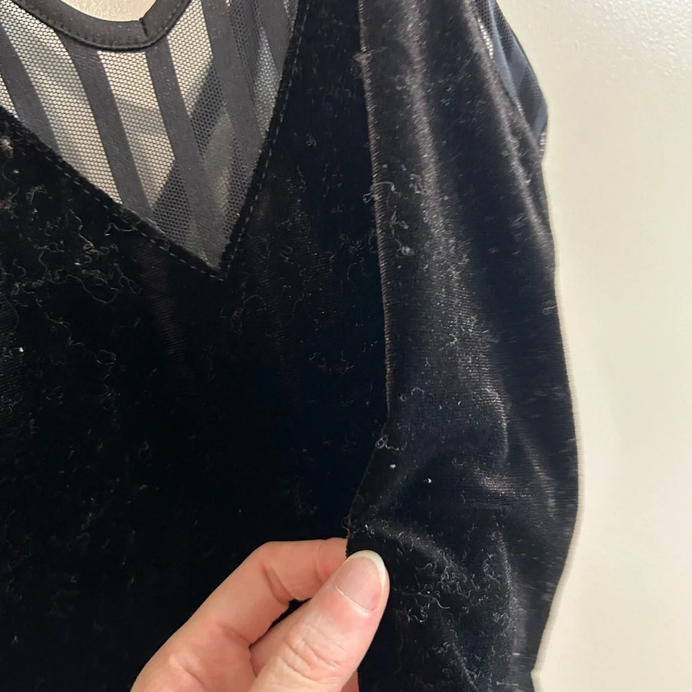 Topshop Black Velvet Bodysuit with Sheer Stripes - Picture 2 of 5